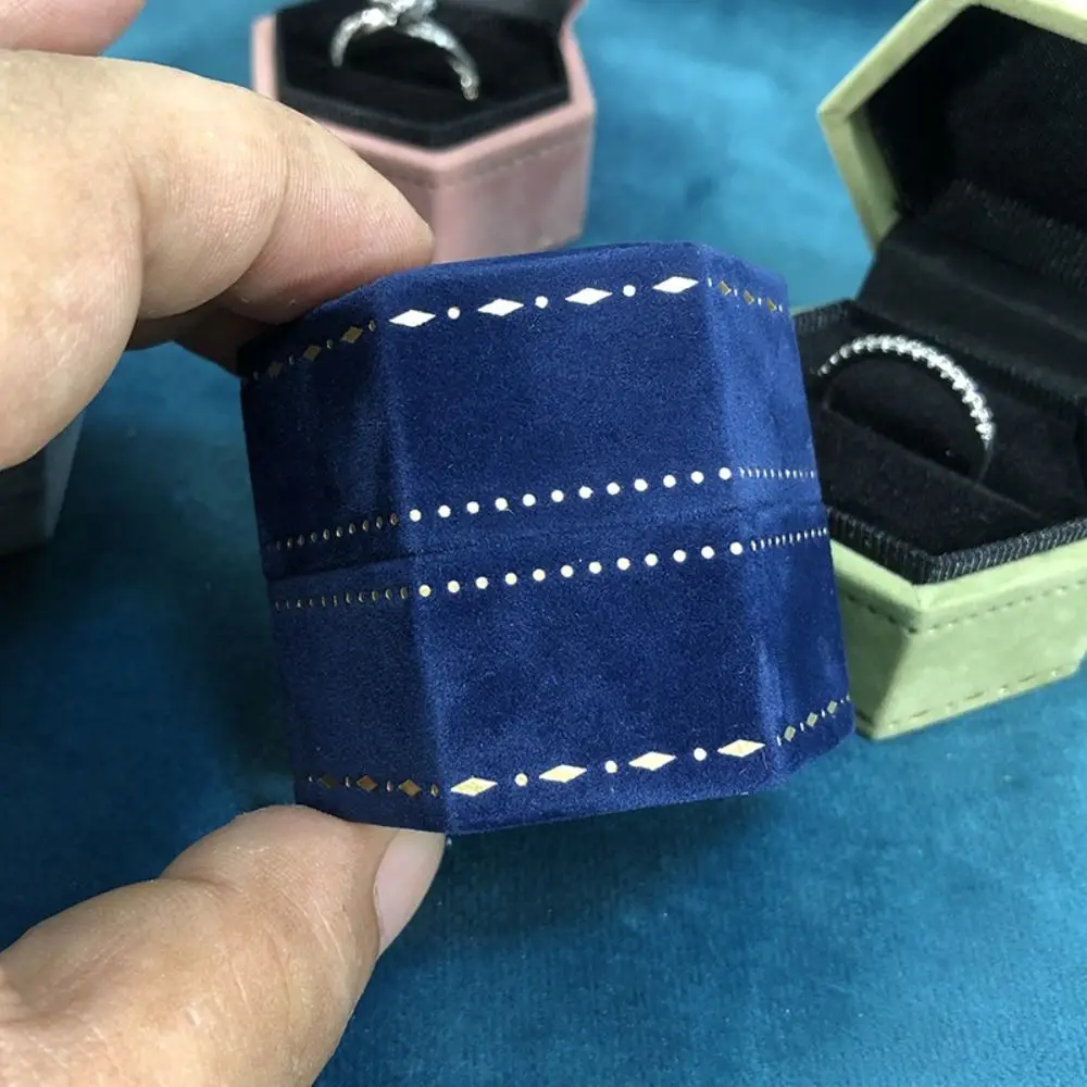 Velvet Jewelry Storage Box Hexagonal Clamshell Wedding Ring Box Single Slot Earrings Ring Display Case for Engagement Proposal