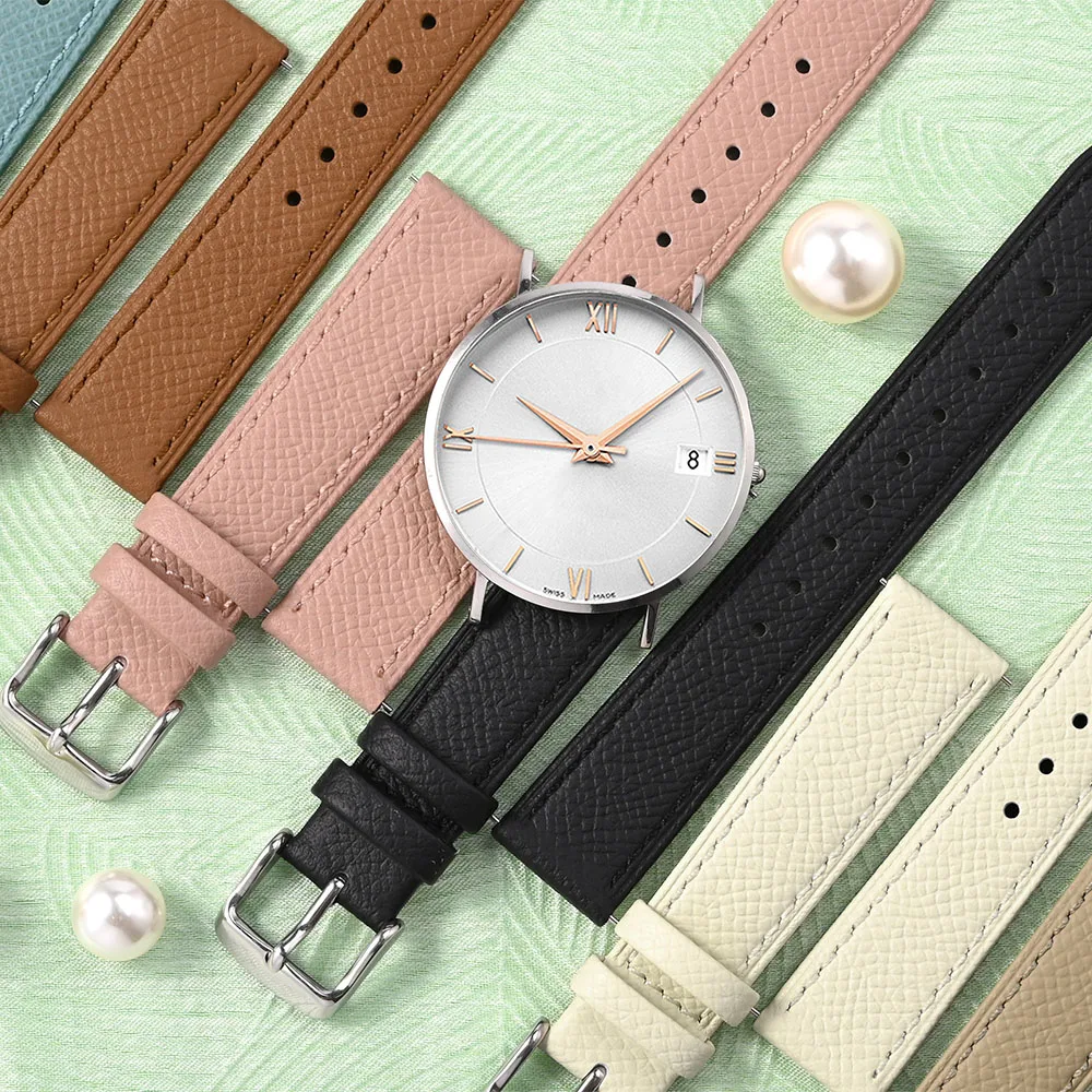 WOCCI Top Grain Leather Watch Band 12mm 14mm 16mm 18mm 20mm for Women Replacement Strap Quick Release with Stainless Buckle