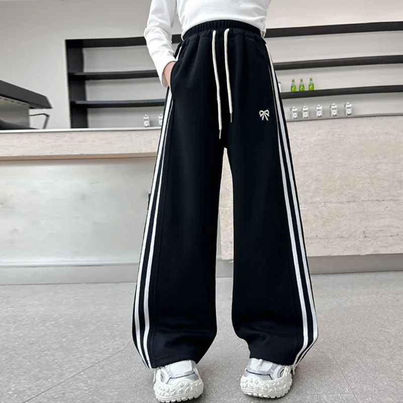 Girl Sports Pants Teenager Spring Wide-leg Casual Trousers 2025 New Children's Straight Loose Pants Kids Autumn Clothing