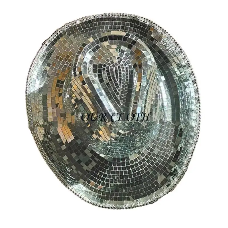 Sparkly Mirror Cowboy Hat Reflective Disco Ball for Bachelorette Party Flickering Tassels Versatile for Club Stage Bar Y1AC