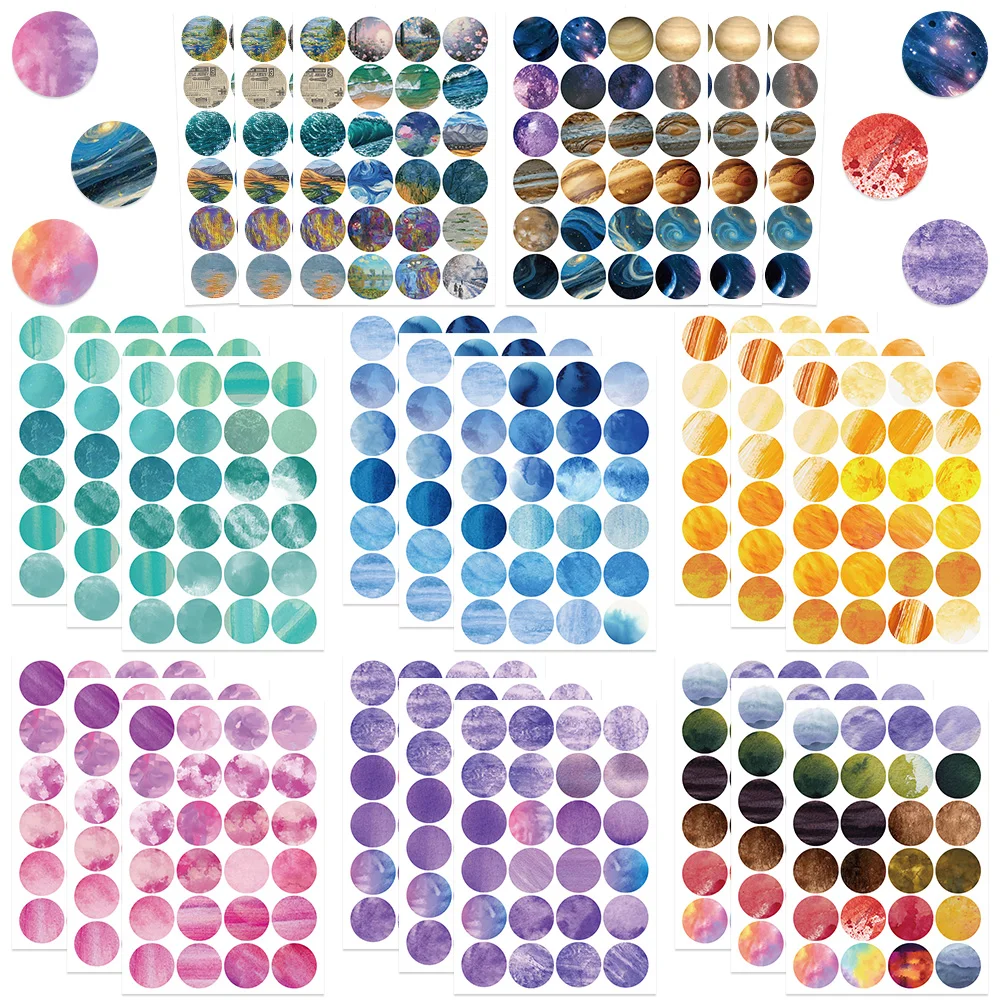 

8/16/32Sheets Monet Garden Round Dot Stickers Decals For Laptop Letter Notebook Skateboard DIY Waterproof Stickers Creative Gift
