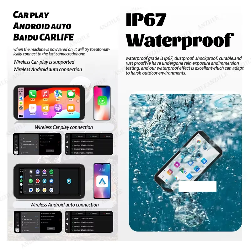 7-inch IP67 waterproof motorcycle GPS navigator, Linux system, built-in dash cam, real-time video recording, supports CarPlay.