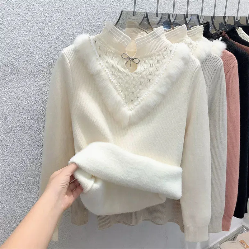 Women Half Turtleneck Sweater Pullover 2022 New Thick warm Autumn Winter Fleece Ladies Knitwear Sweater Long Sleeves Female Tops