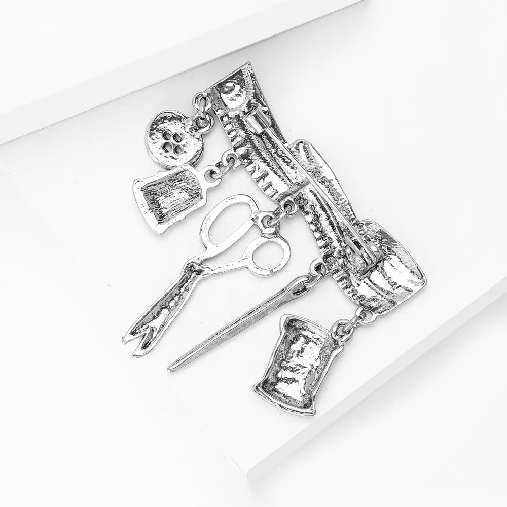 Fashion Vintage Tailor Tools Brooch DIY Alloy Sewing Supplies Brooch Decorative Creative Lapel Pin Daily Wear