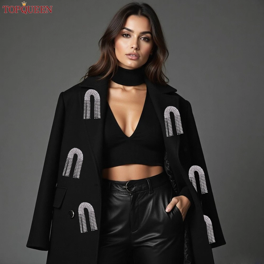 

TOPQUEEN Rhinestone Applique Iron-On/Sew-On Rhinestone Patch for Bridal Gowns Men's Suits Decoration 3.9x1.26 inch SP40