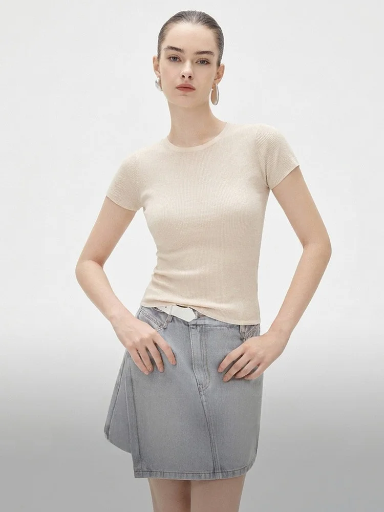 Elle Women's Slim Fit Short Sleeve T-Shirt Design Sensation Summer New Style Shoulder Width Regular Cotton Nylon Blend