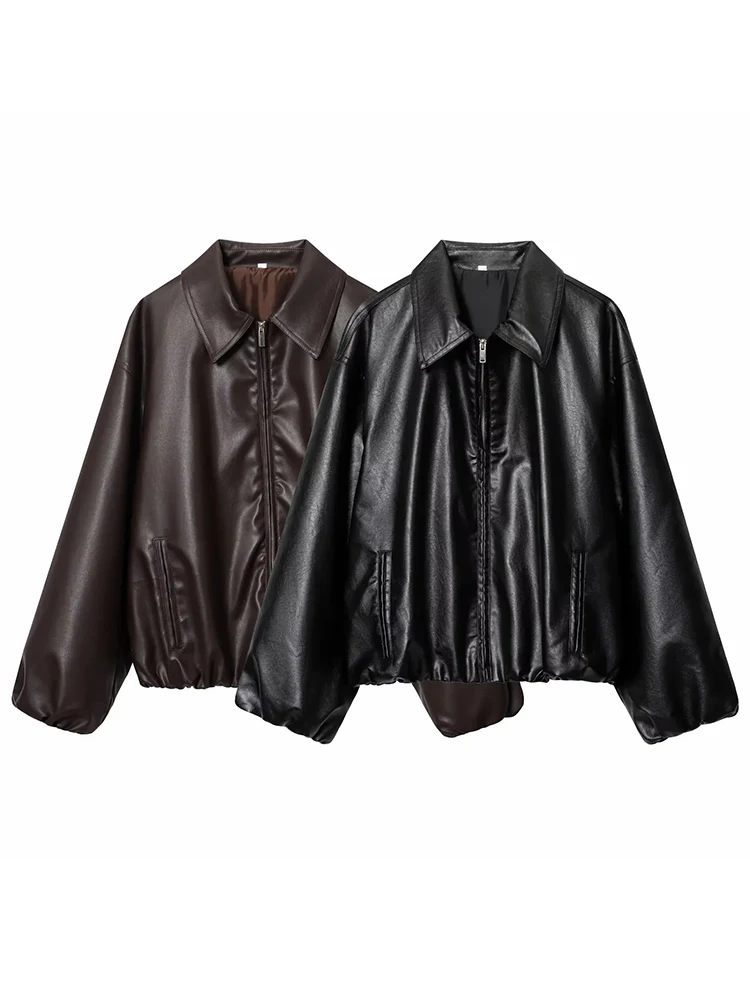 Женское новое пальто-бомбер, свободная кожаная куртка-пилот, кожаная куртка из искусственной кожи, пальто для женщин, винтажное