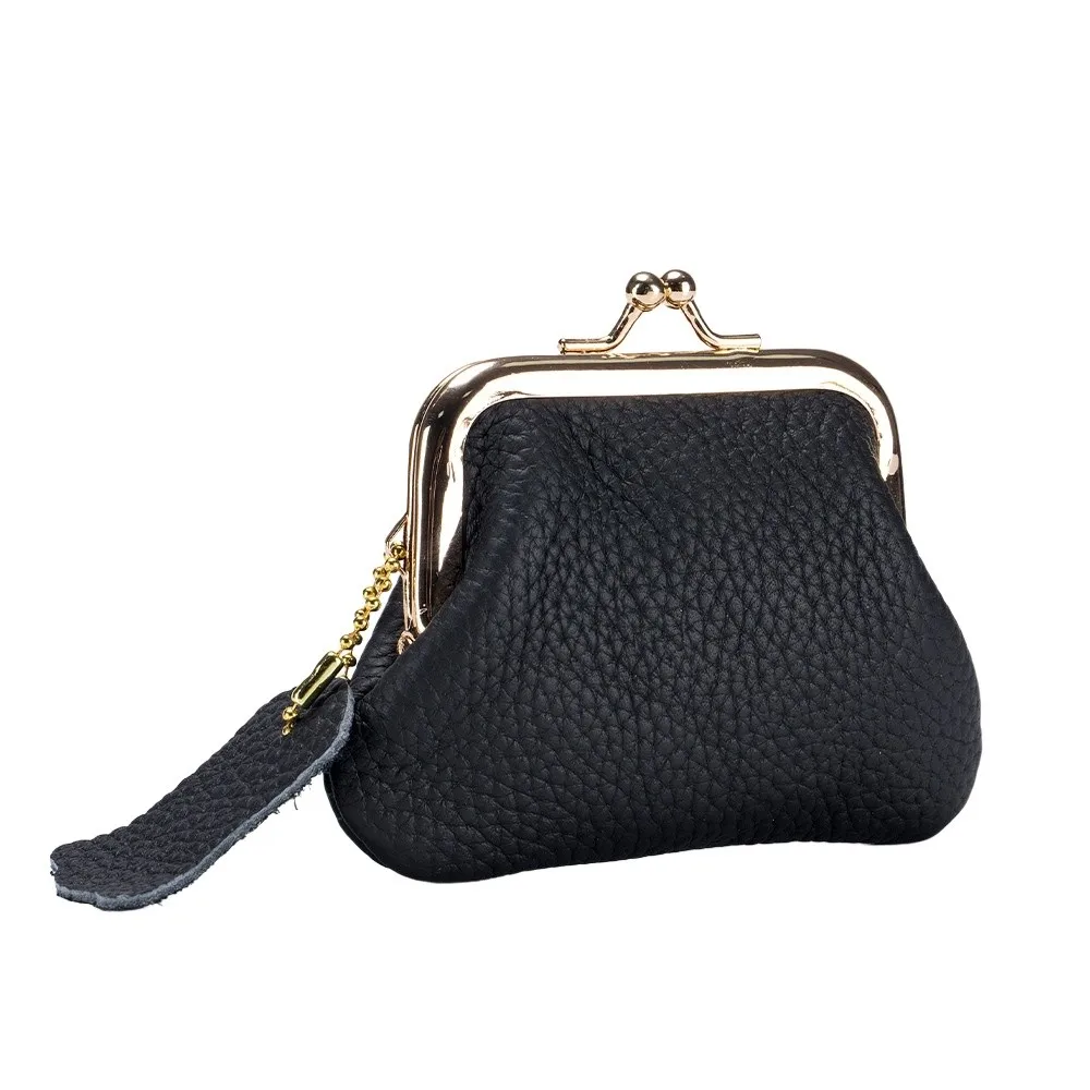 Bolsa de joyería Mini monedero de cuero de vaca llaves/lápices labiales/auriculares Kiss Lock Cartera de cuero Color sólido bolsa de artículos pequeños portátil