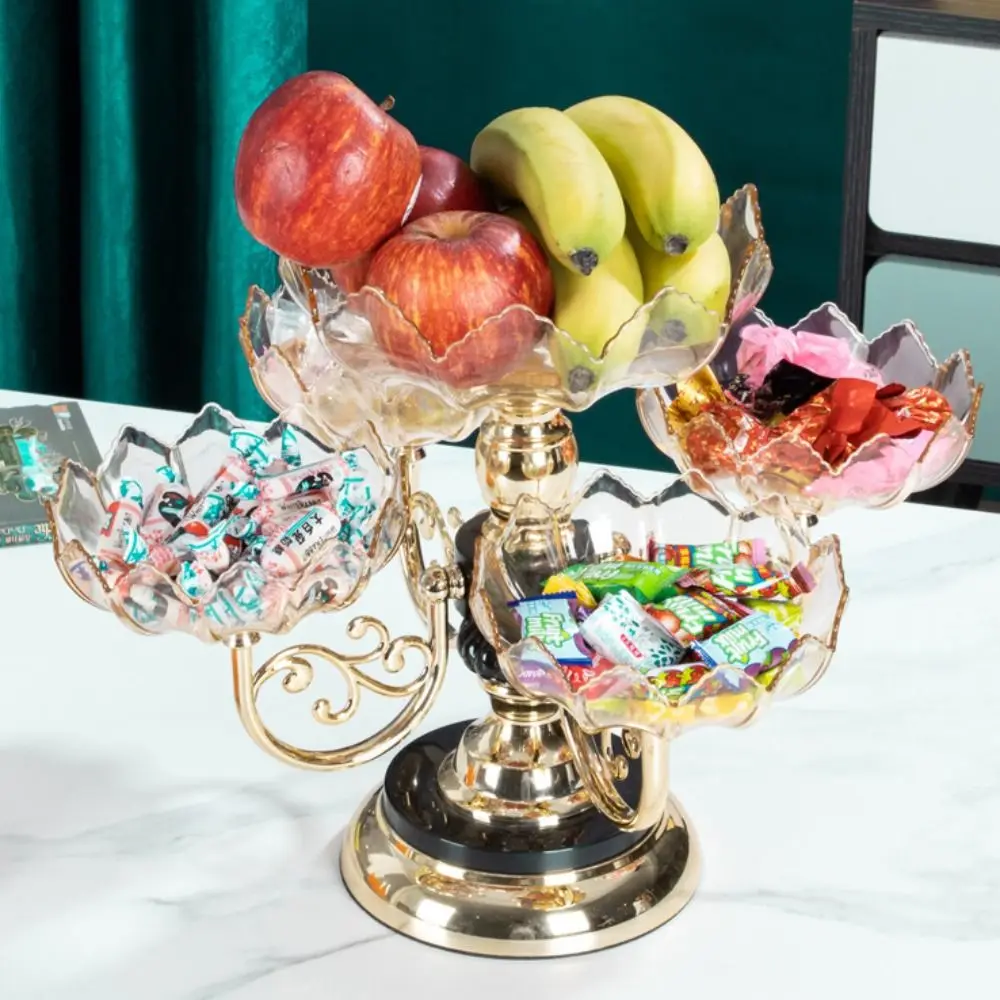 Rotating Snack Serving Tray European Style Imitation Crystal Fruit Plate Multi-layer Flower Shape Dessert Platter Hotel