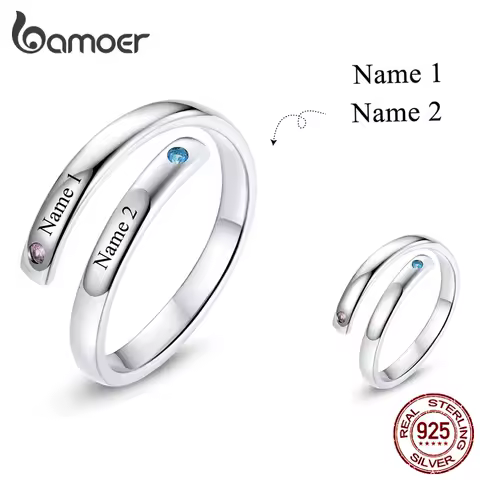 bamoer 925 Sterling Silver Letters Custom Made Open Ring Charm Custom Made Gift for Women Jewelry DIY Making 14 Characters Only