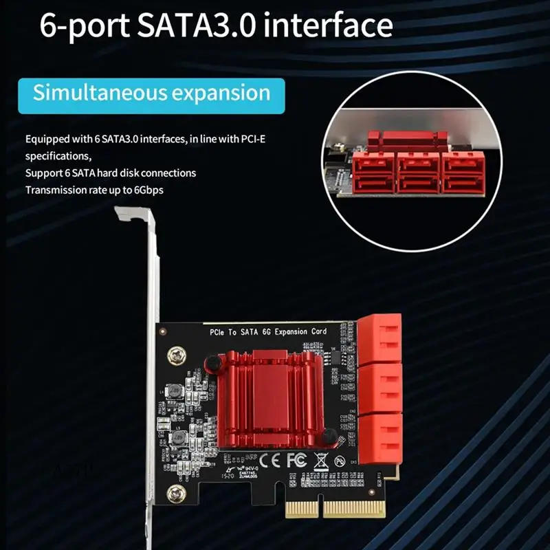 

AP-Pcie To SATA Adapter Controller Controller Expansion Card ASM1166 For HDD SSD With 8Cm/12Cm Bracket