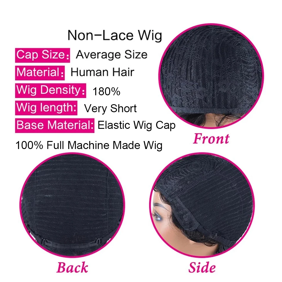 Short Curly Hair Wigs Pixie Cut Remy Brazilian Human Hair Wigs For Black Women 180% Density Afro Kinky Curly Wig