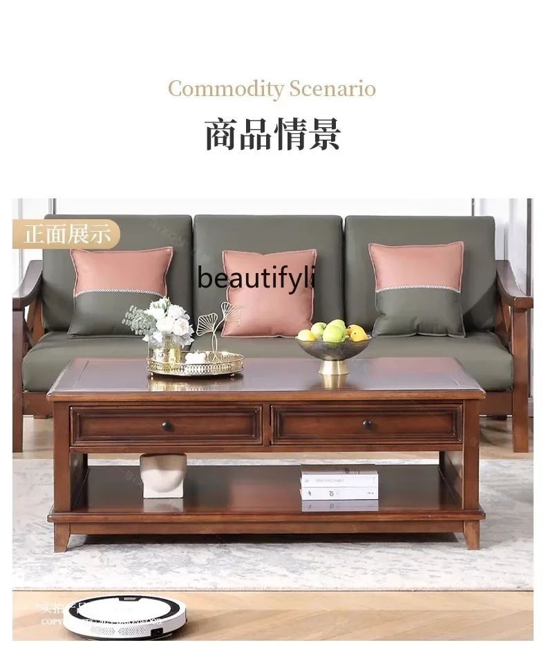 أريكة تخزين مستطيلة ذات ثمانية أدراج قديمة أمريكية قديمة وطاولة قهوة من الخشب الصلب #6