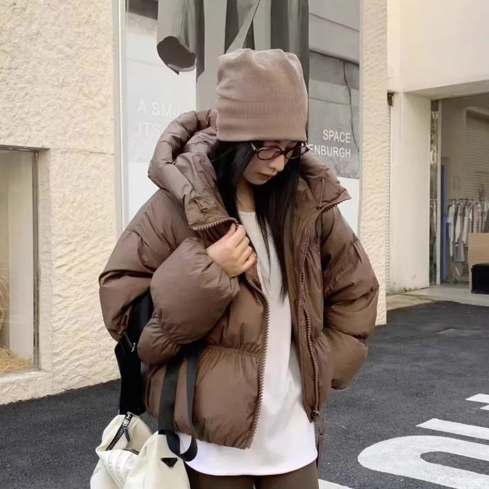 Chaqueta gruesa y cálida de invierno para mujer, abrigo acolchado corto con cuello levantado, ropa de mujer, chaqueta de plumón para otoño e invierno 2025