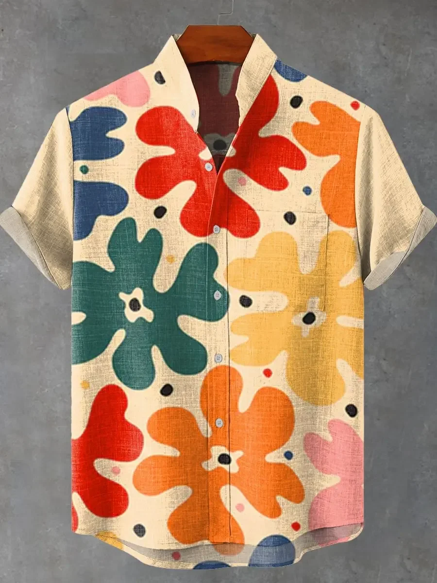 New Men's Abstract Painted Sun Pattern 3D Printed Short Sleeve Lapel Business Casual Shirt Beach Vacation Party Outdoor Top