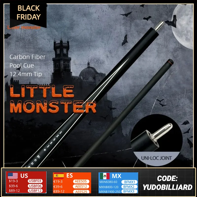 Little Monster Carbon Cue 12.4mm Tip 147cm Length Carbon Fiber Shaft 1/2 Split Cue Uniloc Joint Technology Butt Pool Cue Stick