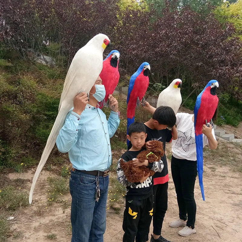 110cm Foam & Feather White Parrot Bird Model Real Life Size Gift for Home Decor D0162