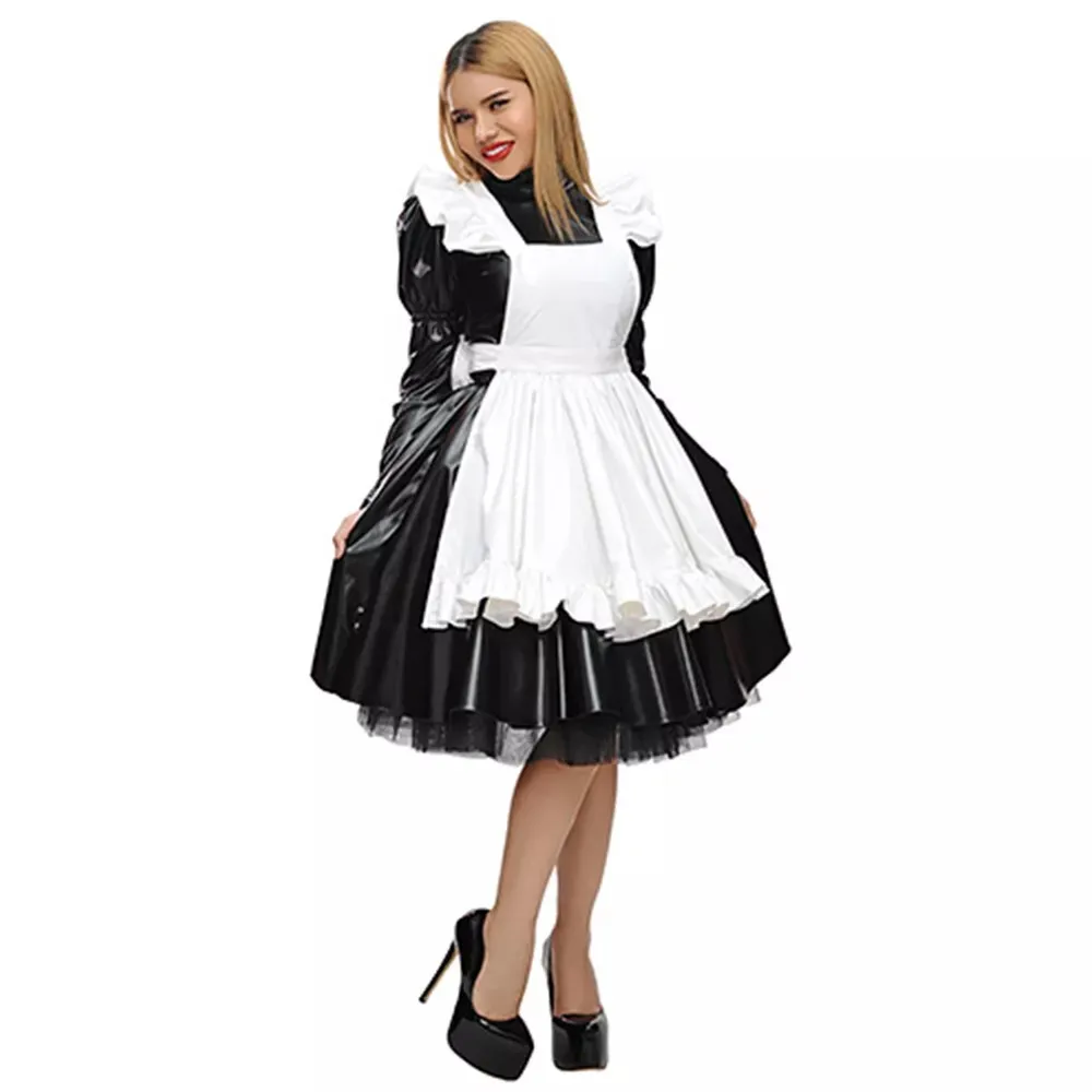 Sissy sexy black dress PVC lockable cosplay costume Halloween maid Christmas party costume customization