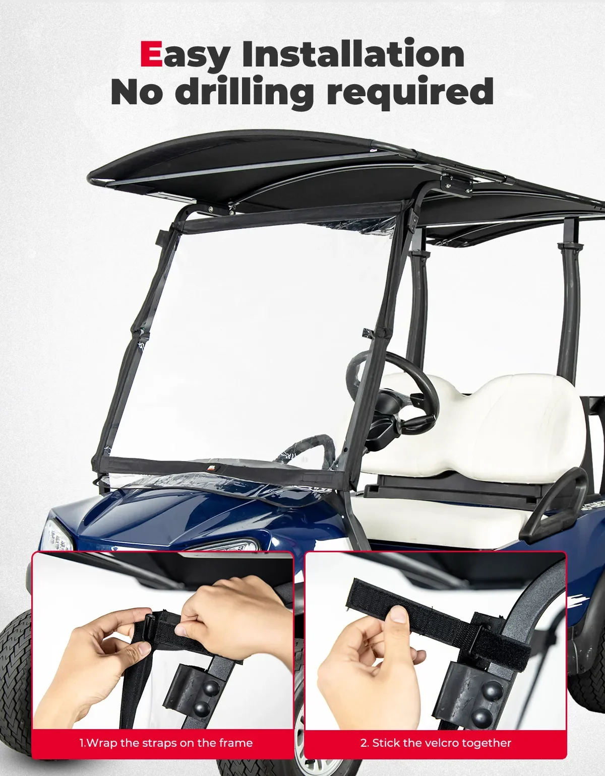 KEMIMOTO Foldable Golf Cart Windshield for Club Car DS Tempo Precedent Portable Lightweight PVC 600D Front Windscreen