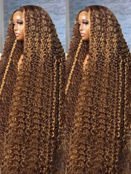 34 Inch Highlight Ombre Deep Wave Glueless Wig Human Hair Honey Blonde Deep Wave Wig 13x4 Curly Lace Frontal Wigs For Women