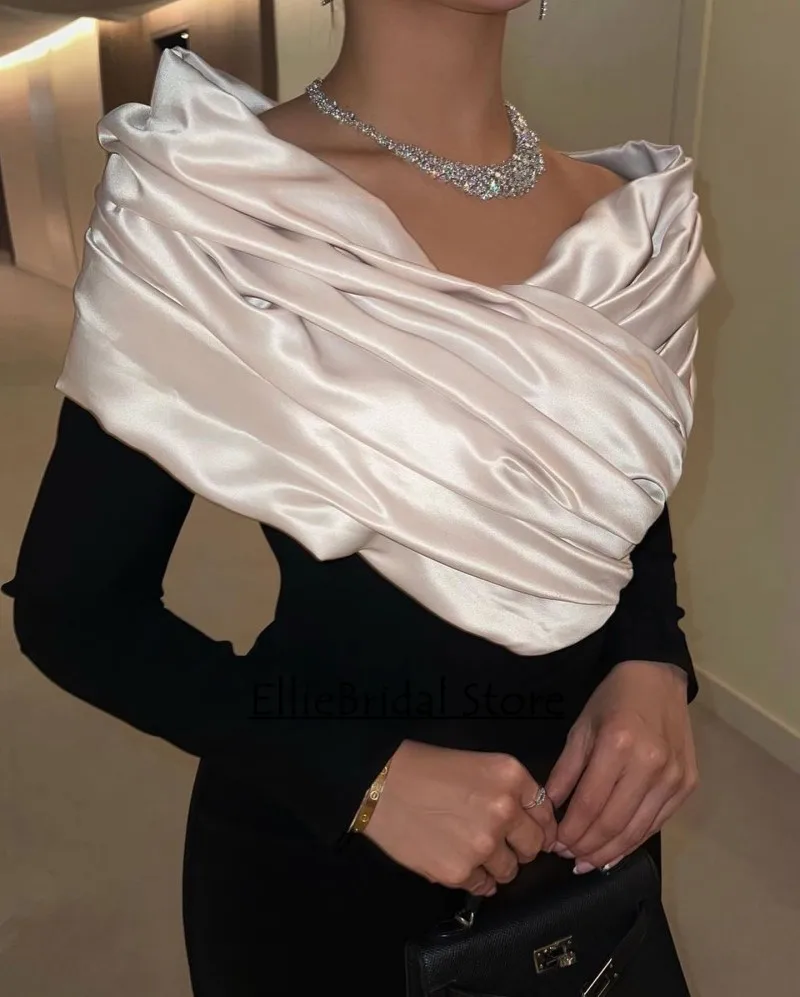 Modest Black Evening Dresse For Wedding Party Dress Off The Shoulder Mermaid Prom Dress Long Sleeves Dinner Gown Customized