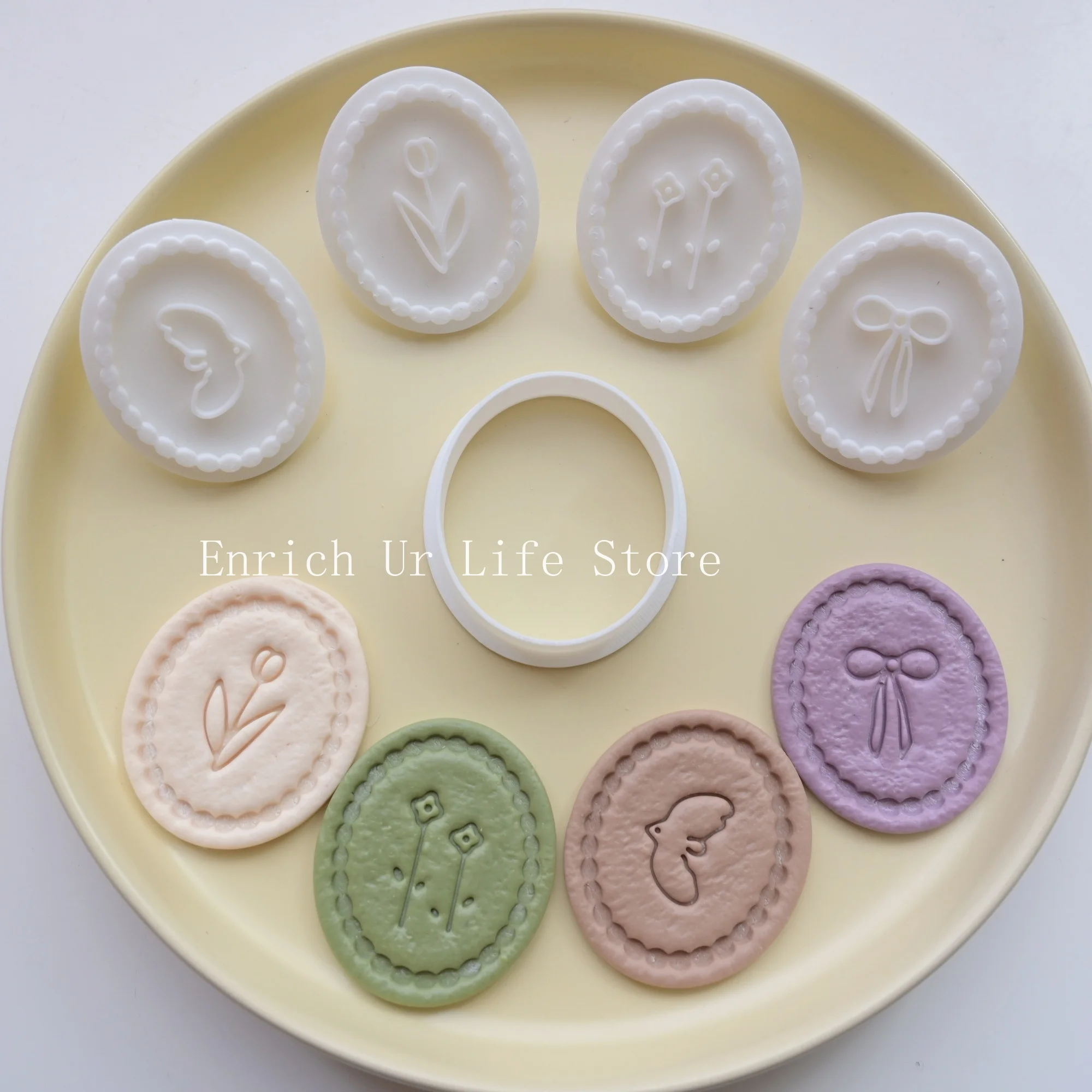 Retro Flower Bird Biscuit Mold Swallow Fondant Cake Cookie Cutter Mold Valentine's Day Oval Frame Biscuit Mold Baking Tool