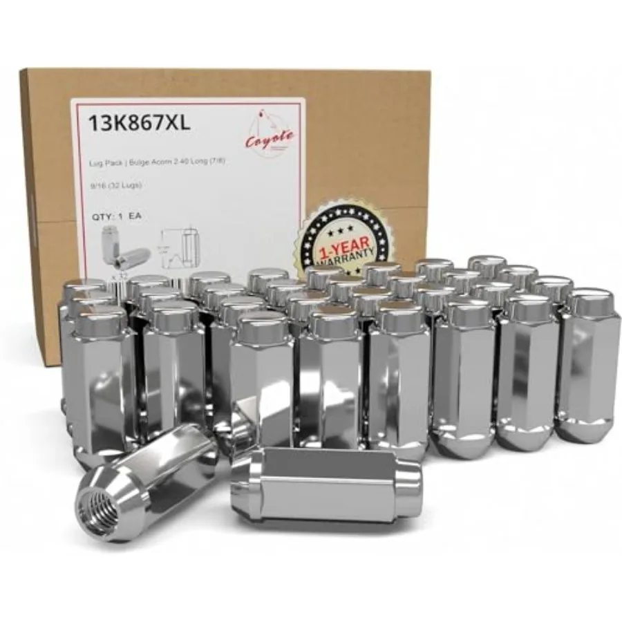 

32 Pcs 9/16"-18 Thread Bulge Acorn 2.40" Long Lug Nuts 22mm " Fits Chevrolet GMC C20 K20 K30 K35 C2500 C3500 ｜ Ram 2500 3500 ｜