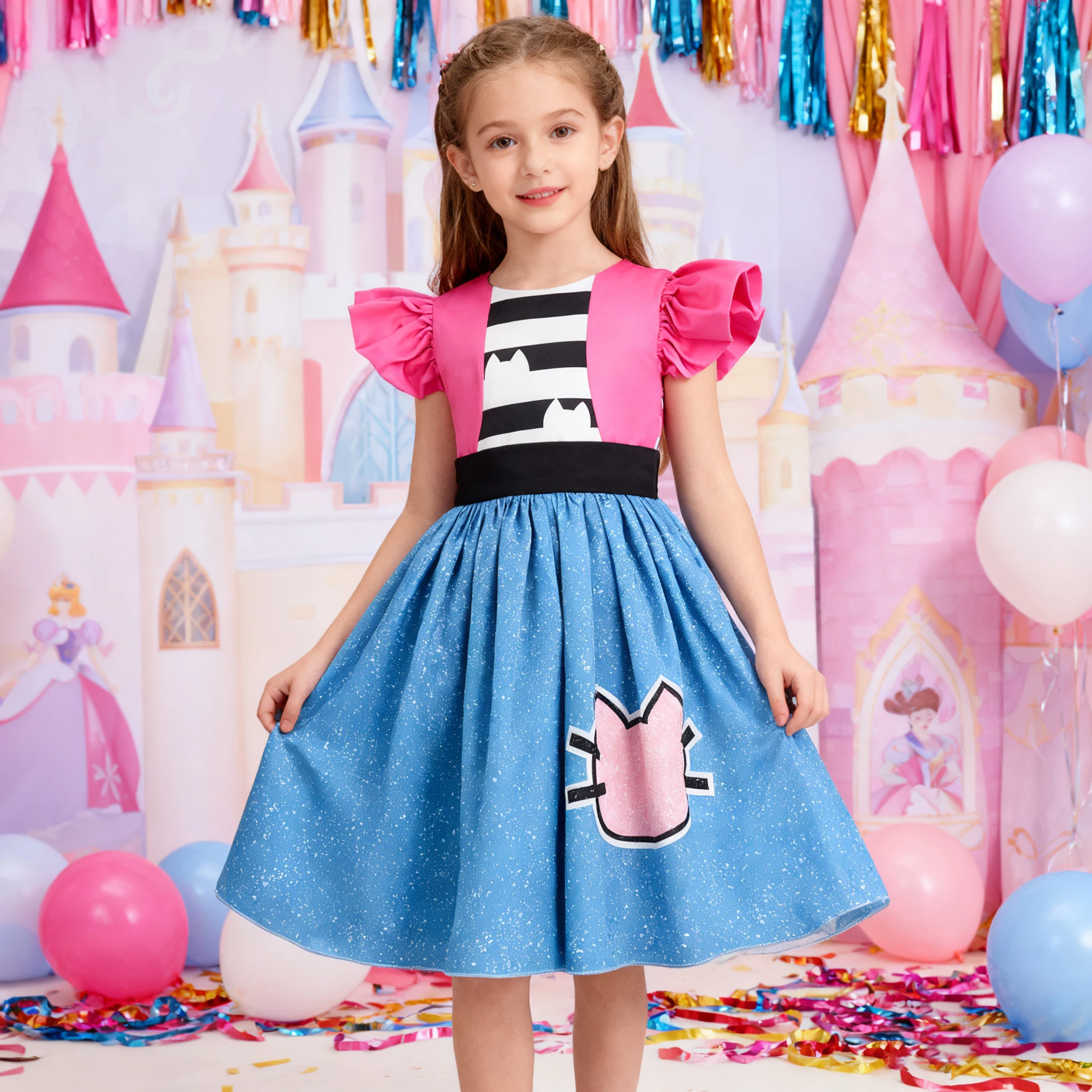 Gaby Cartoon Cat Girl Dress Doll House Carnival Cosplay Costume Birthday Party Dress Kid clothing 1-5year old Halloween Costume