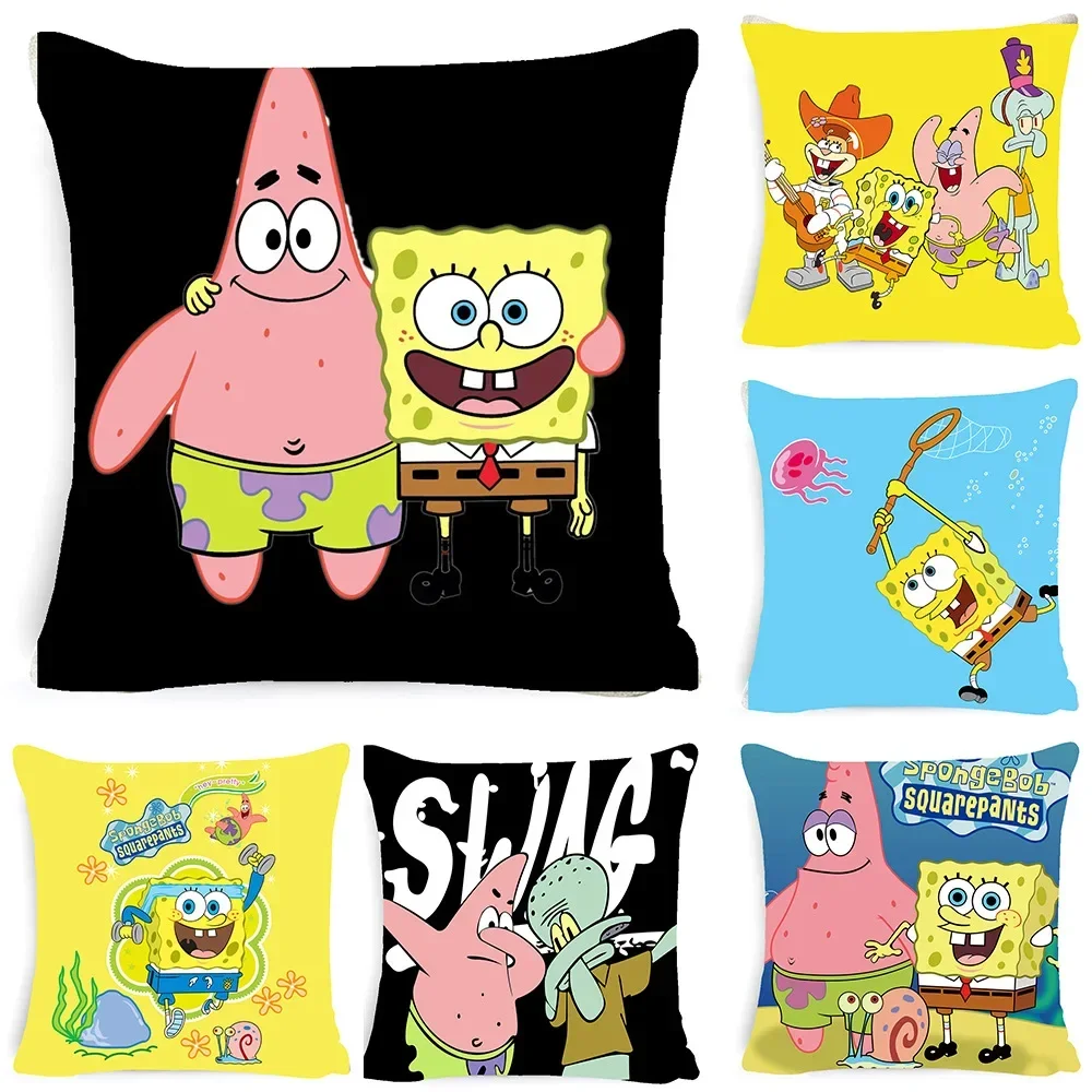 Disney Children's Cartoon SpongeBob SquarePants Patrick Pillow Cover Anime Cute Bedroom Decoration Squidward Cushion Cover