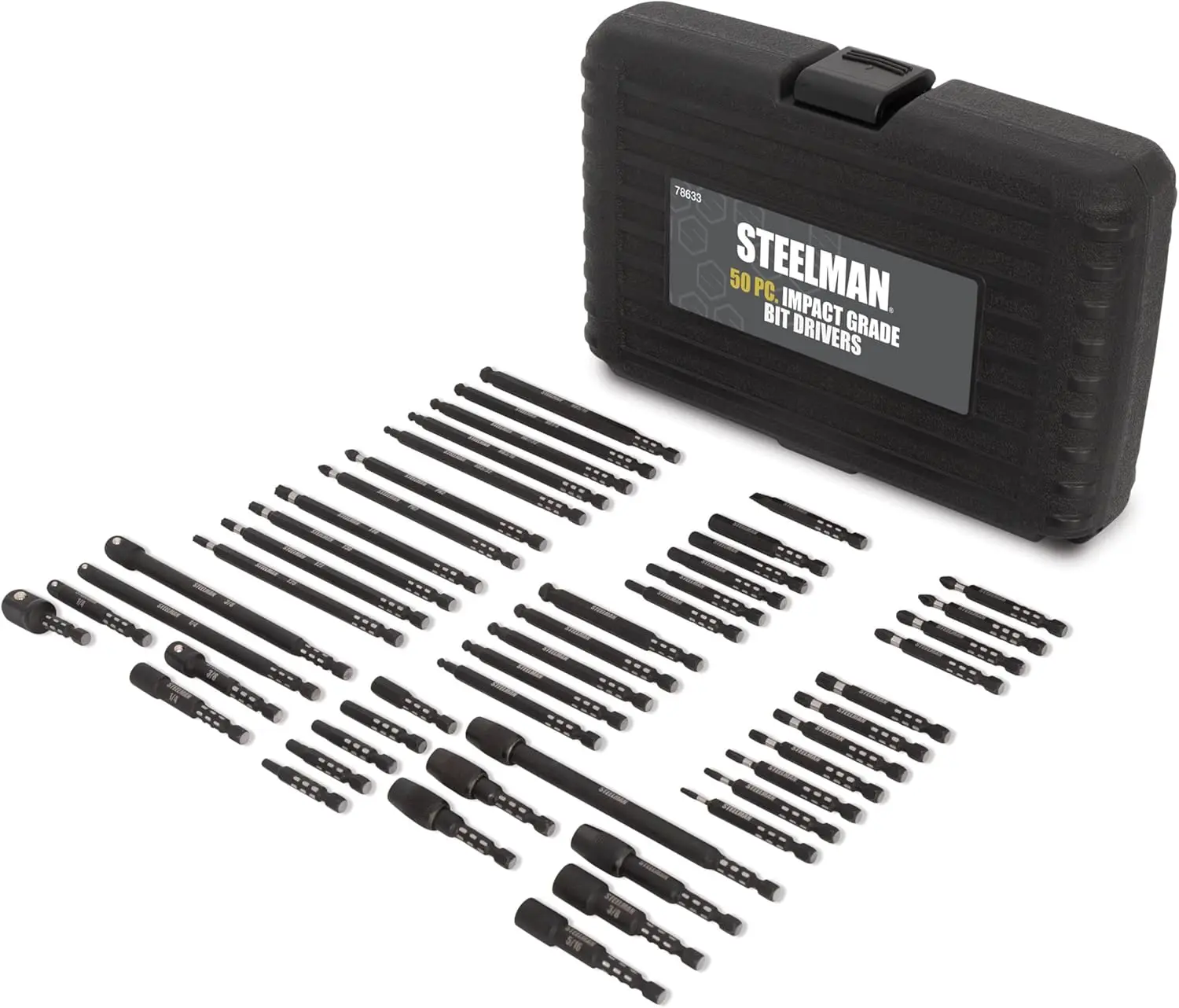 

50-Piece Impact Driver Bit Set with Hex, Phillips, Torx, Socket Bits, Holders & Adapters
