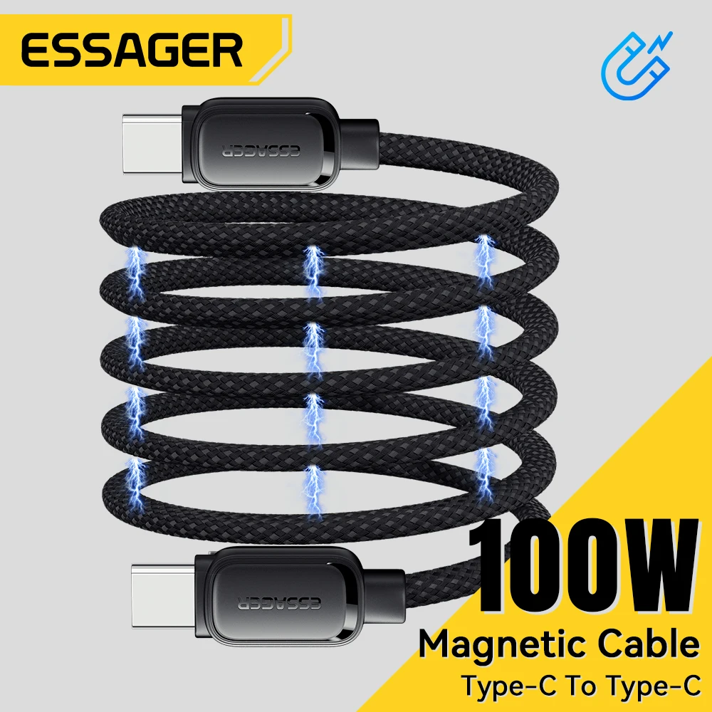 Essager PD 100 واط 60 واط شفط مغناطيسي مضاد لللف نوع C إلى C كابل شحن سريع سلك الحبل لسامسونج هواوي Xiaomi لينوفو