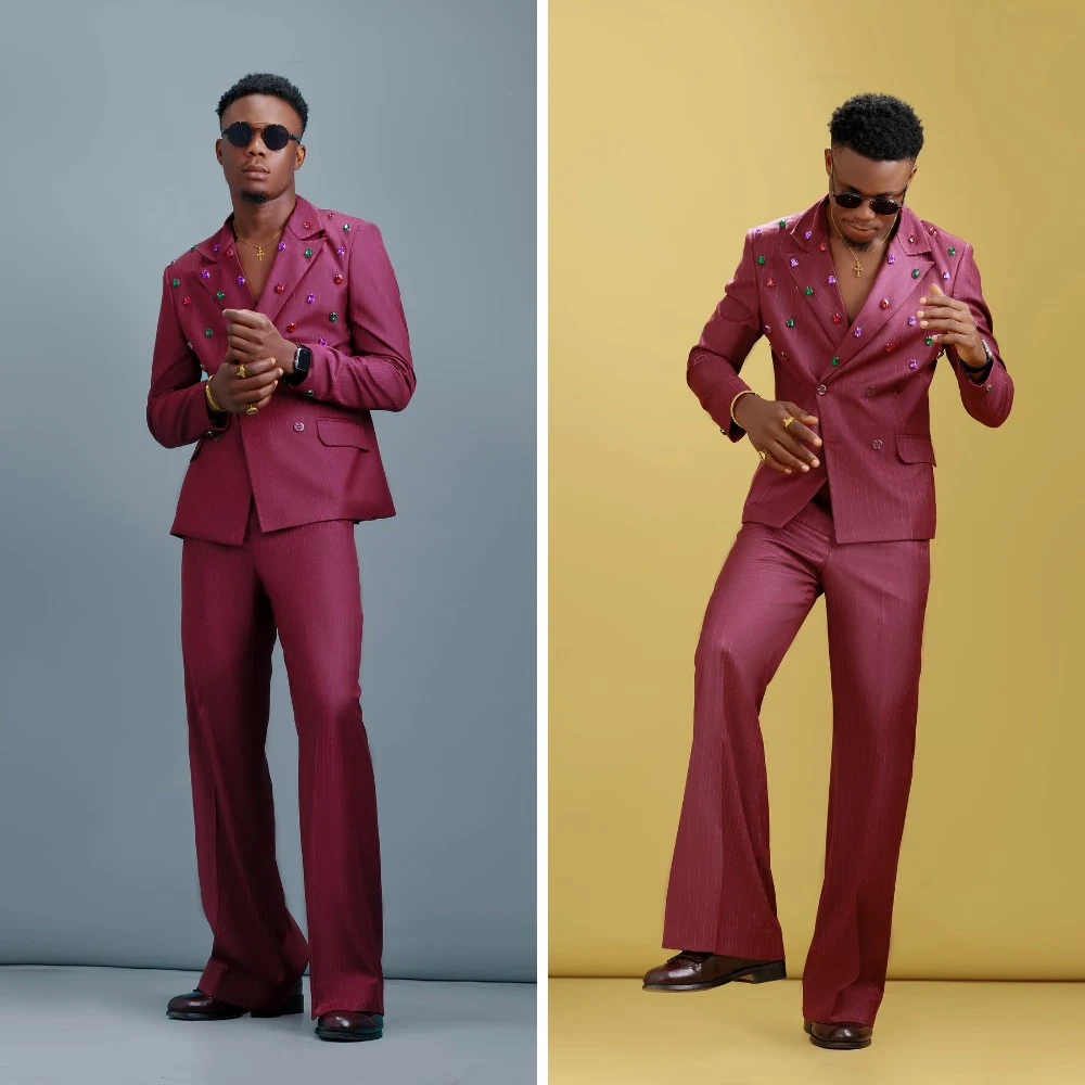 Chic Man Wedding Tuxedos 2 Piece Set Jacket Pants Beaded Crystal Notched Lapel Men Suit Evening Party Business Blazer Customized