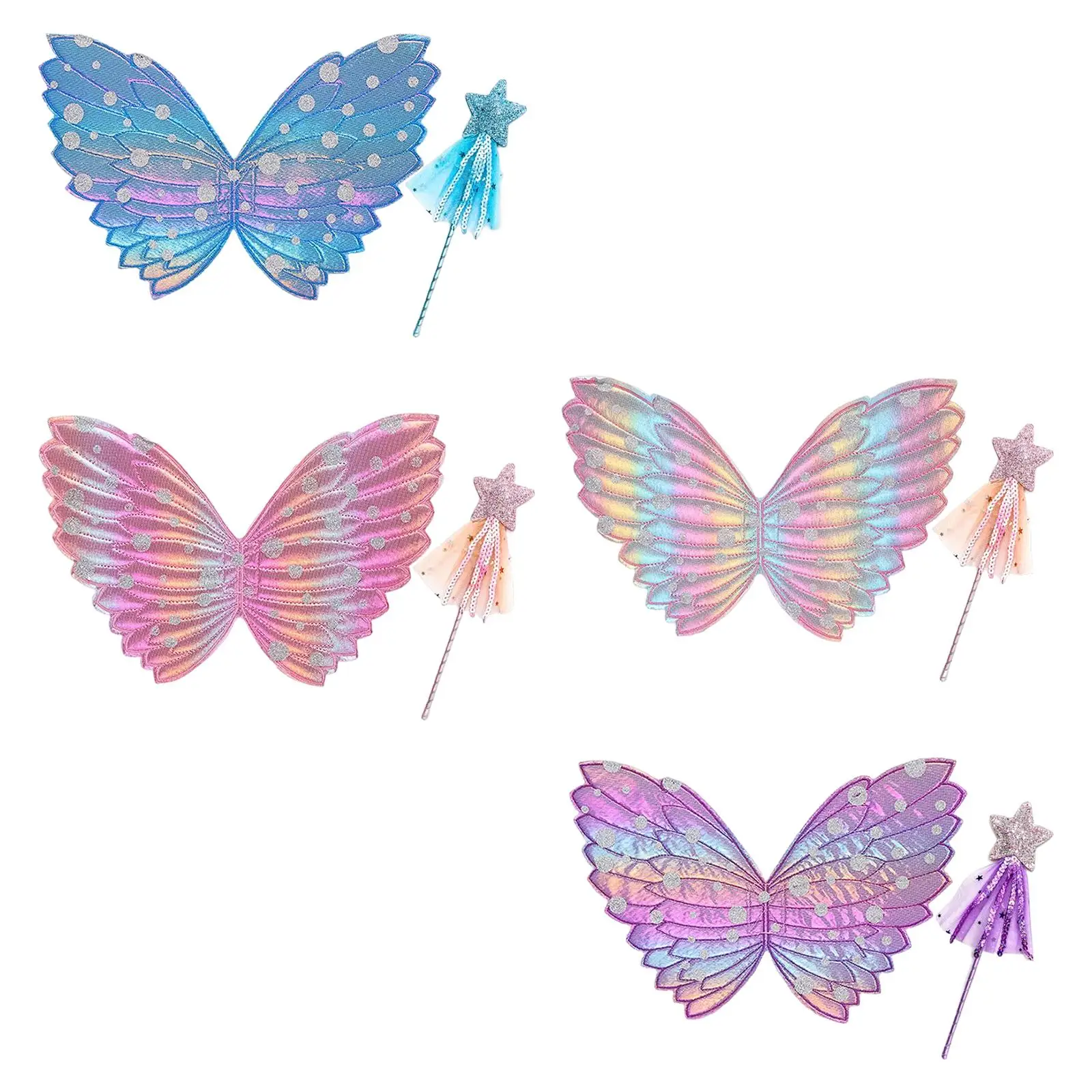 Princess Fancy Dress Set Butterfly Wing Photo Prop Elf Girls Fairy wings and Wand for Xmas Stage Performance Halloween Birthday