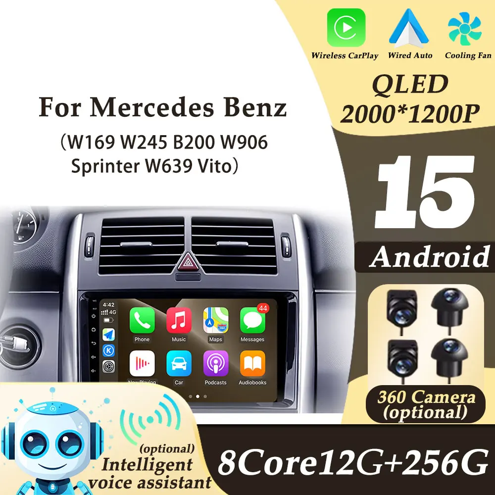 

Car Radio Video Audio Multimedia Player for Mercedes Benz W169 W245 B200 W906 Sprinter W639 Vito Wireless CarPlay 2K QLED WIFI