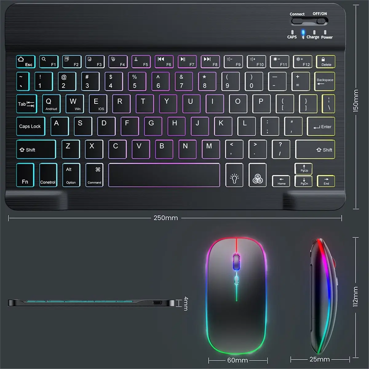 forfor 10inch Tablet Wireless Keyboard and Mouse RGB Backlit Rechargeable Bluetooth English Keyboard Mouse Combo Kit