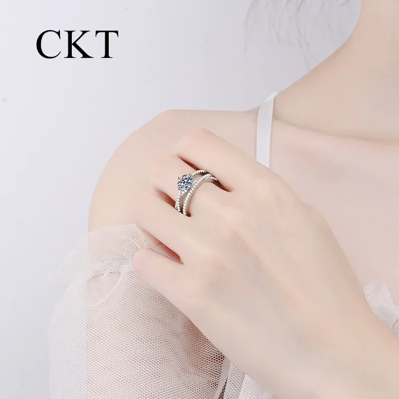 18K White Gold Rings for Women Three Lives Luxury Platinum Pt950 1 Carat Moissanite Diamond Ring For Girlfriend Wedding Jewelry