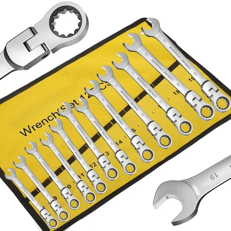 

Ratcheting Combination Wrench Set, 6-22mm Metric Flex Head Ratcheting Wrench, Chrome Vanadium Steel Spanner with Bag