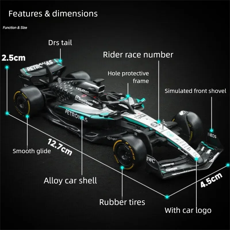 Bburago 1:43 Scale Mercedes-AMG F1 W15 W16 Formula 1 Racing Car Diecast Alloy Model Simulation Vehicle Collectible Gift for Kids view 2