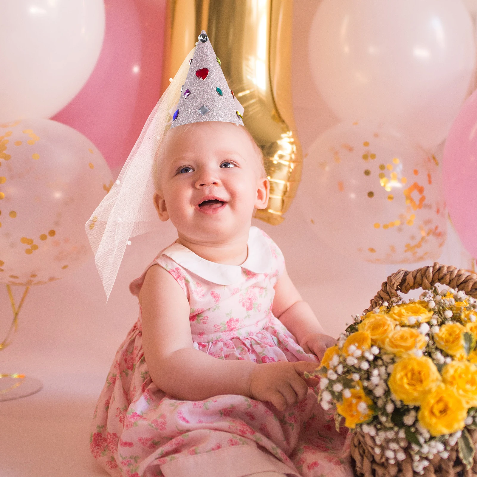 

Cute Princess Mesh Paper Hat Birthday Party Headwear for Birthday Photo Props Decor Party Hats Paper Hats