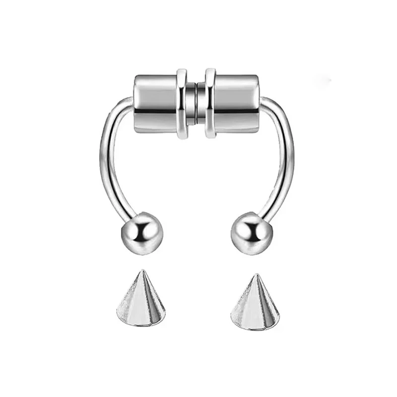 Anillo de nariz magnético sin perforación estilo punk hip hop para damas, clip de acero inoxidable, joyería falsa para septum, accesorio para fiesta de Halloween.