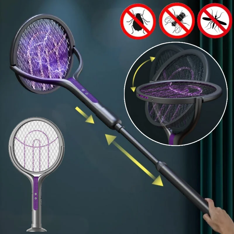 

Telescopic Angle Adjustable Electric Fly Swatter USB Rechargeable 2-in-1 Mosquito Killer Lamp Bug Zapper for Home Garden Camping