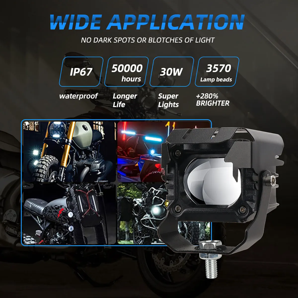 1/2PCS 30W Motocyklový LED laserový reflektor se stínítkem 12-24V 3570 čip Road Motocykl