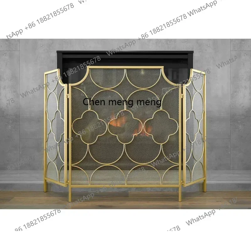 

European fireplace screen wrought iron gold fireplace partition folding fireproof fireplace door with meshJJ