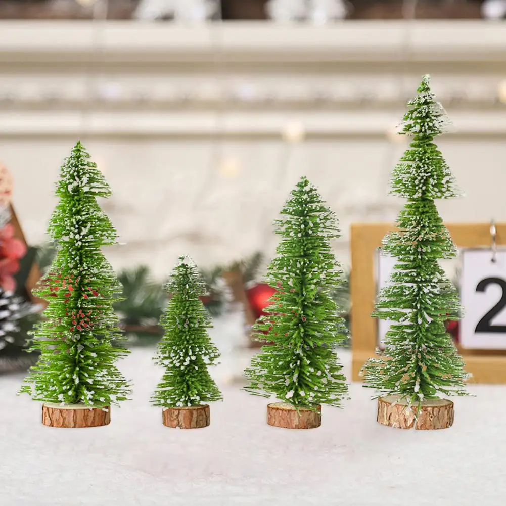 Festive Tabletop Display Frosted Slim Green Artificial Xmas Pine Tree Set for Christmas Home Party Decor 4pcs Holiday Ornament