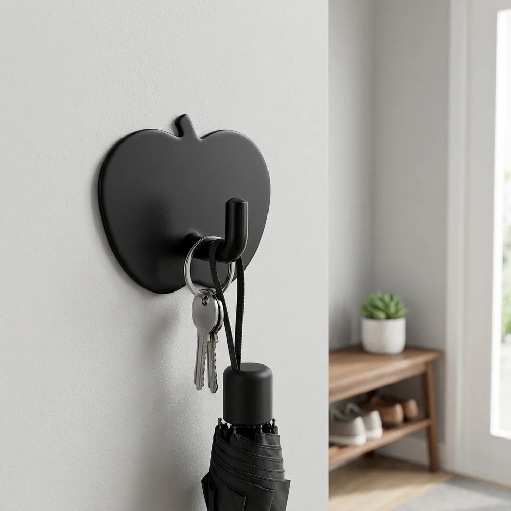 Stainless Steel Wall Hooks Black Finish for Kitchen For Bathroom Entryway No Hole Installation 48mm x 55mm 4pcs or 6pcs