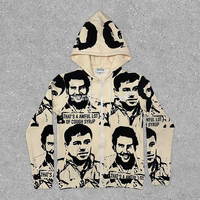 Goth Graphic Portrait Print Y2K Zip Up Hoodies Men Hip Hop Fashion Hoody Autumn Streetwear Oversized Sweatshirts ropa hombre