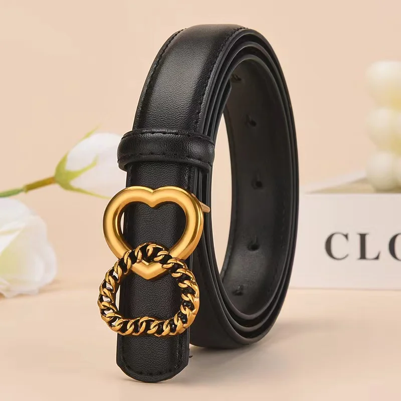 

Fresh sweet belt Women's Belt Love double loop alloy plate buckle belt