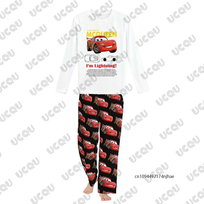 Chándal para mujer con estampado de relámpago Mcqueen y Sally, camiseta de manga larga y pantalones de pijama, conjunto informal para pareja, trajes de 2 uds.