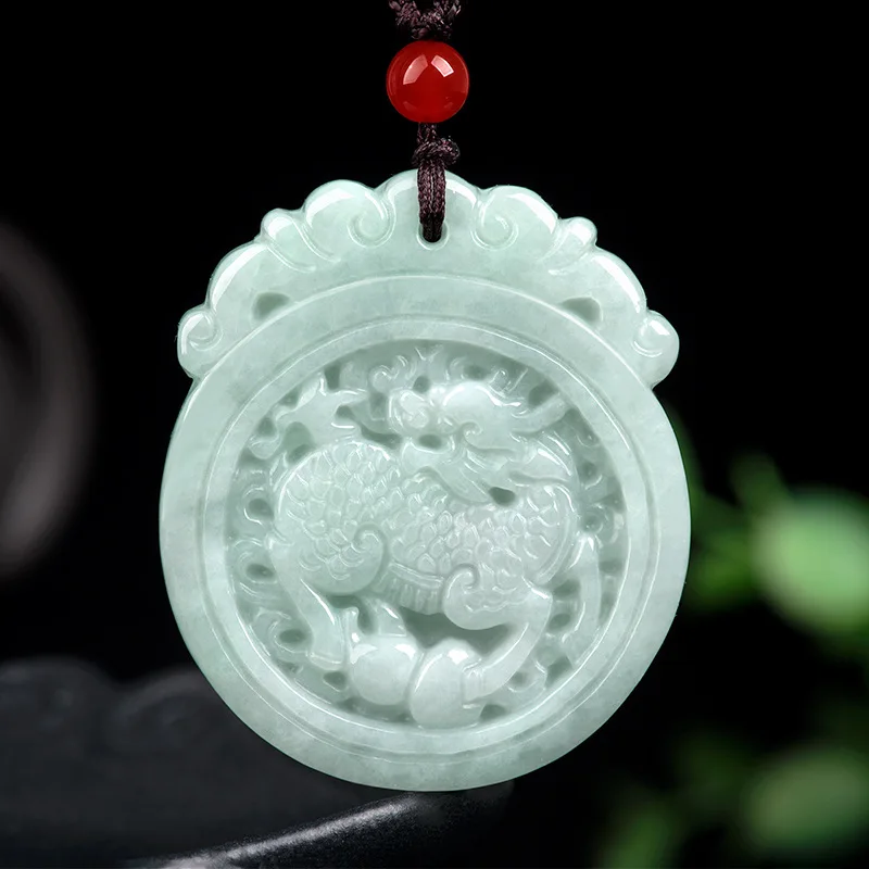 

Natural Myanmar A Jadeite Kylin Sends Blessing Ice Jade Pendant To Attract Wealth Charms For Women's Men's Jewelry Drop Shipping