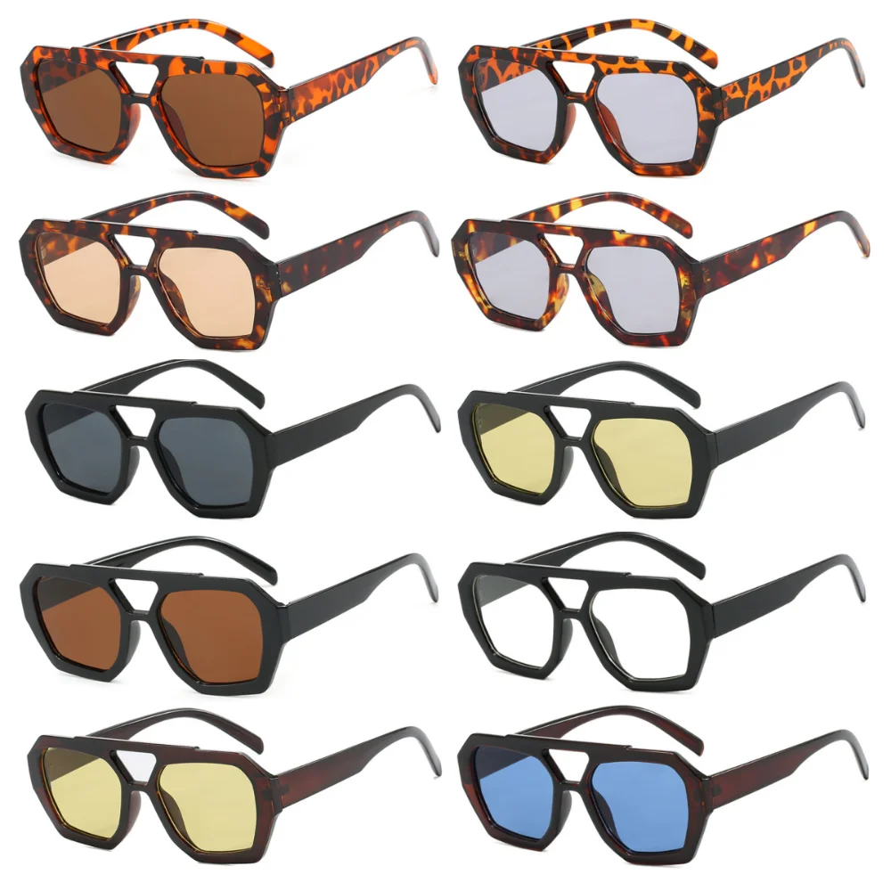 إطار كبير غير النظامية مربع النظارات الشمسية UV400 فاسق واسعة الساقين نظارات شمسية شعاع مزدوج ليوبارد طباعة الرجعية الاتجاه نظارات التصوير